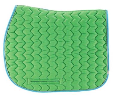 Lime and light blue Lettia CoolMax saddle pad that helps keep your horse cool and dry even in hot weather.