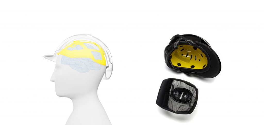 Yellow MIPS liner is shown inside of a helmet and how it sits on a riders head when wearing a helmet