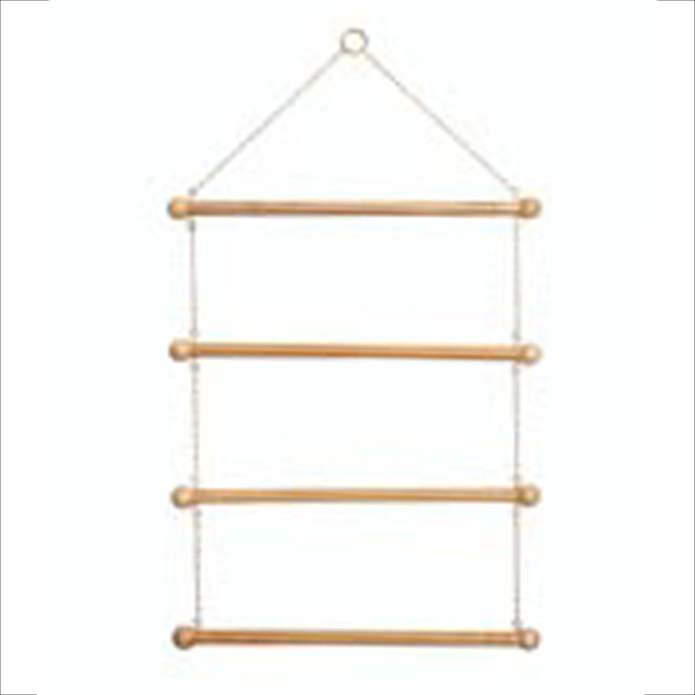 A brass colored metal and wooden blanket rack
