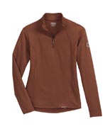 A red brown long sleeve shirt with a quarter zipper at the neck.